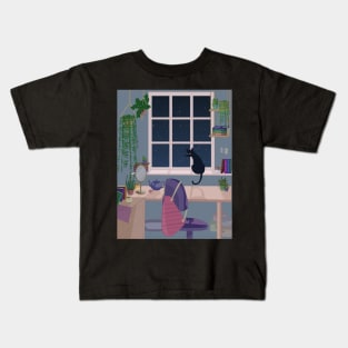 Cat and plant room Kids T-Shirt